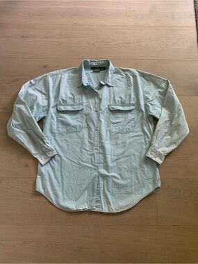 Vintage Woolrich Denim Shirt Womens L Utility Workwear Americana Button Up Blue